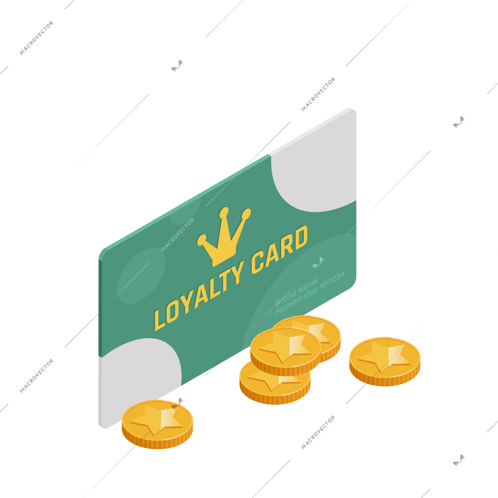 Customer loyalty retention isometric composition with discount sale and loyalty program images vector illustration