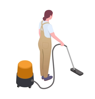 Cleaning isometric composition with isolated human character of cleanup worker in uniform vector illustration