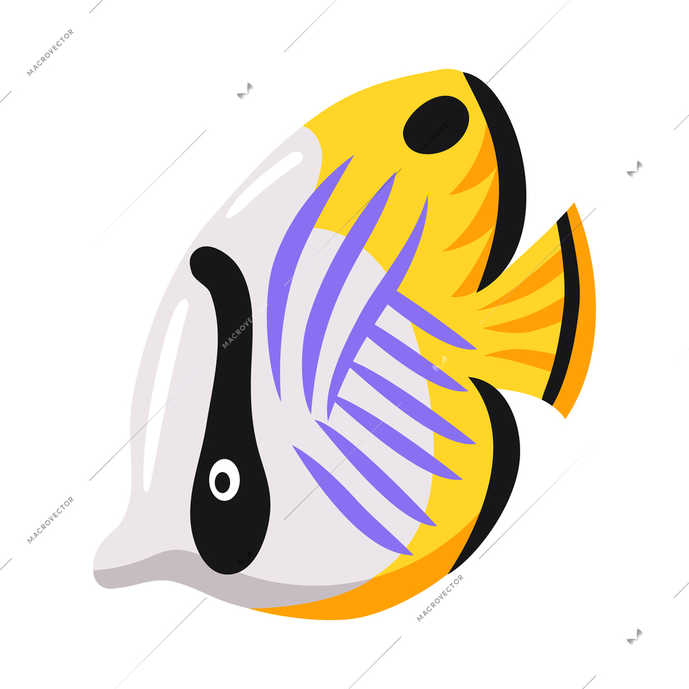 Isometric underwater scuba diver composition with isolated image of exotic fish vector illustration