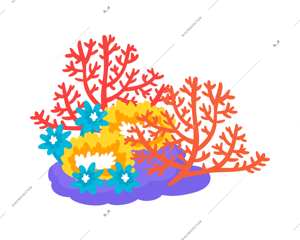 Isometric underwater scuba diver composition with isolated image of underwater flora vector illustration