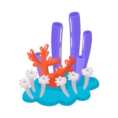 Isometric underwater scuba diver composition with isolated image of underwater flora vector illustration