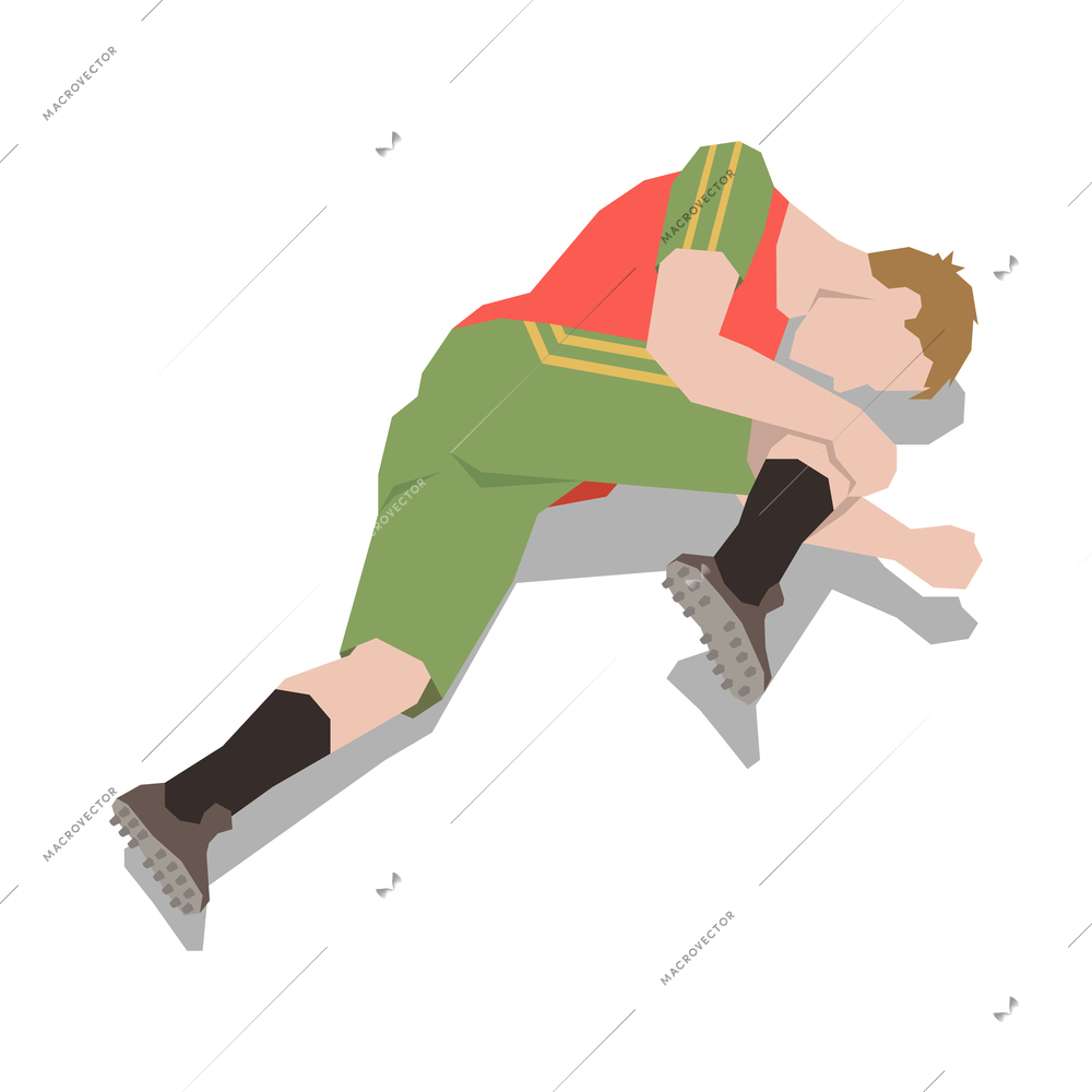 Injured people first aid isometric composition with isolated human character of injured person vector illustration