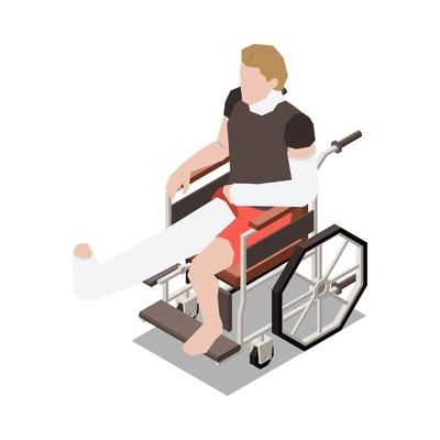 Injured people first aid isometric composition with isolated human character of injured person vector illustration