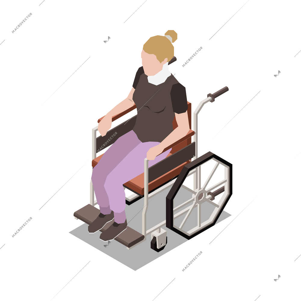 Injured people first aid isometric composition with isolated human character of injured person vector illustration