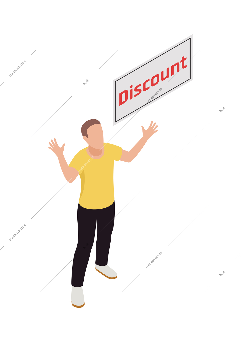 Customer loyalty retention isometric composition with discount sale and loyalty program images vector illustration