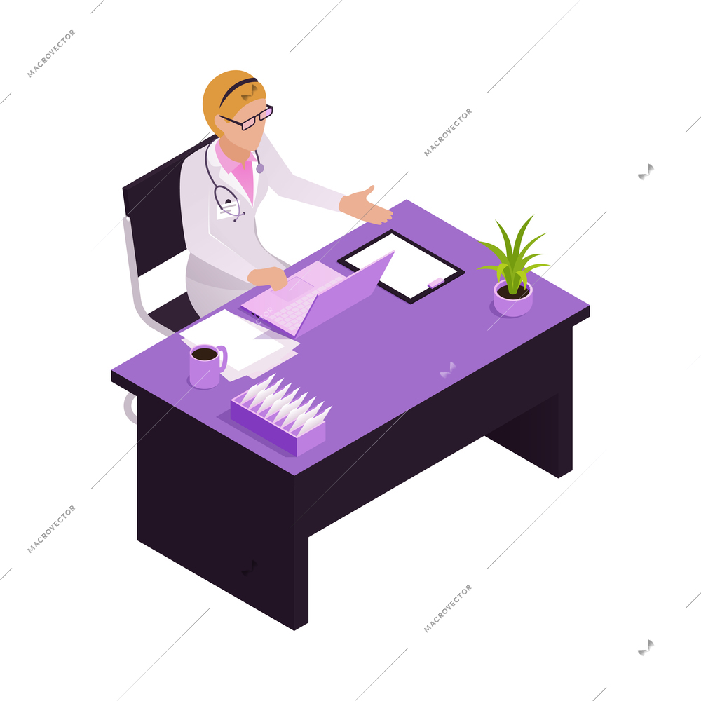 Telemedicine digital health glow isometric composition with isolated remote medical aid images vector illustration