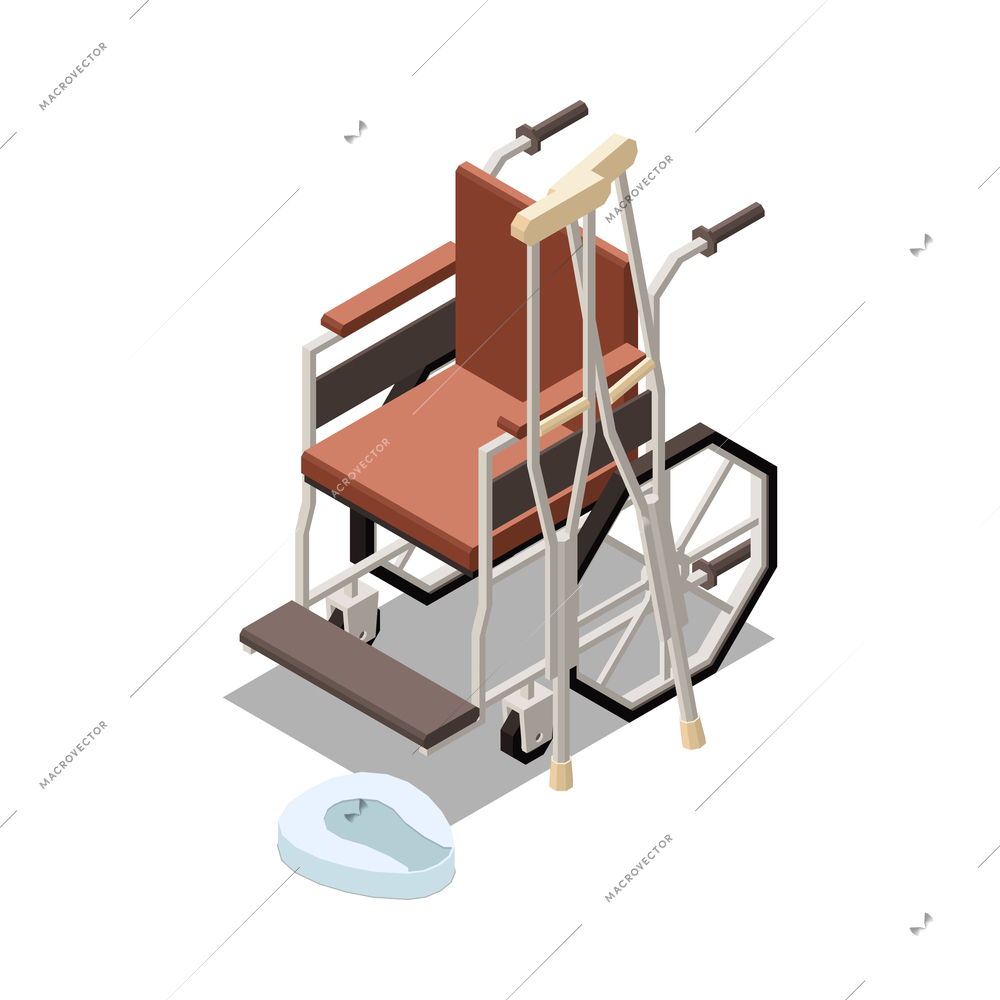 Injured people first aid isometric composition with isolated images of medical equipment vector illustration