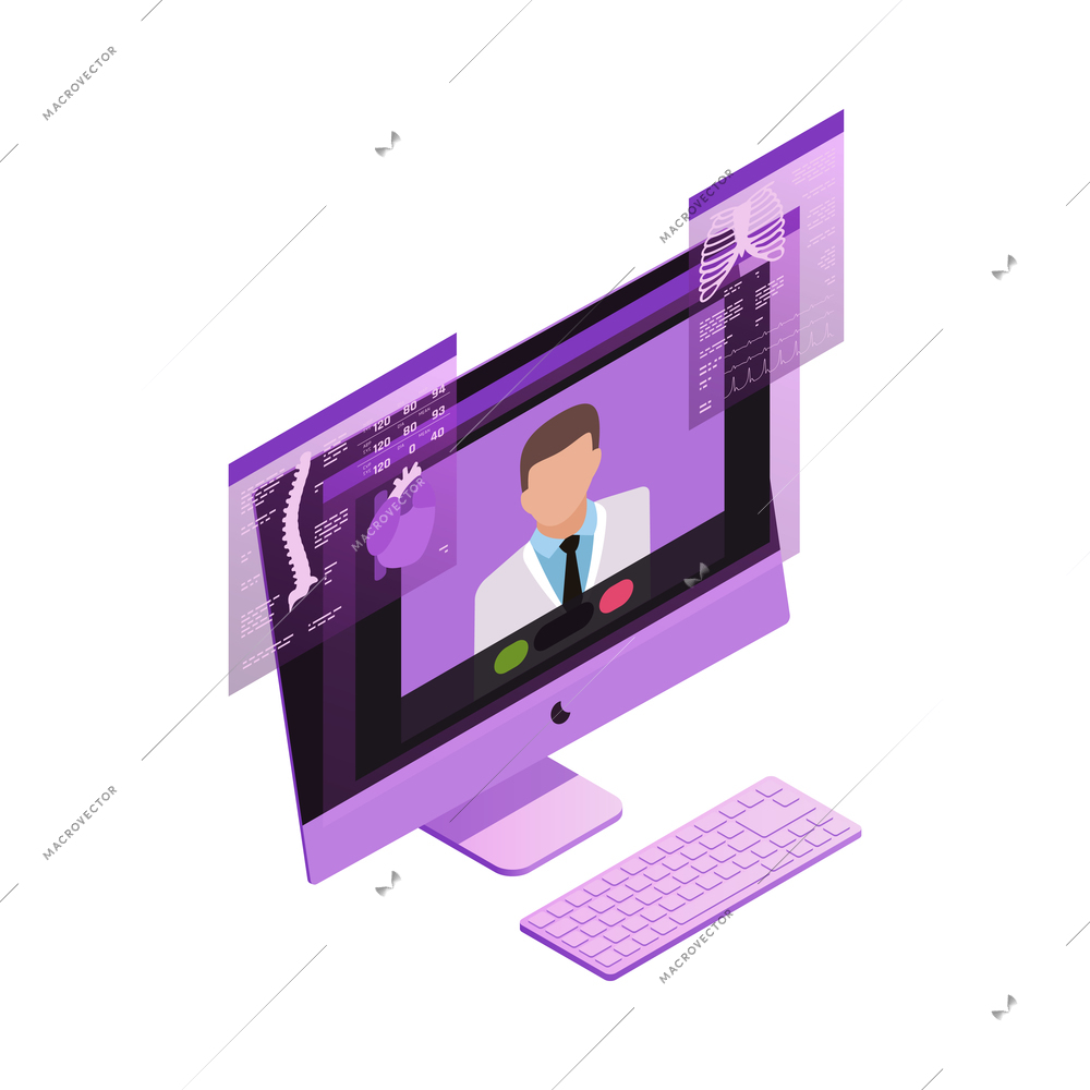 Telemedicine digital health glow isometric composition with isolated remote medical aid images vector illustration