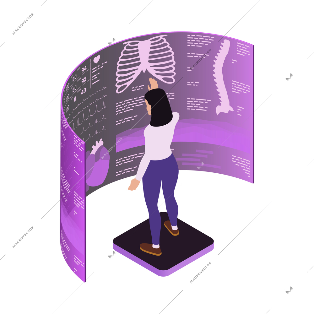 Telemedicine digital health glow isometric composition with isolated remote medical aid images vector illustration