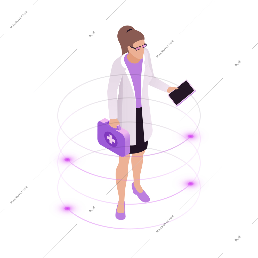 Telemedicine digital health glow isometric composition with isolated remote medical aid images vector illustration