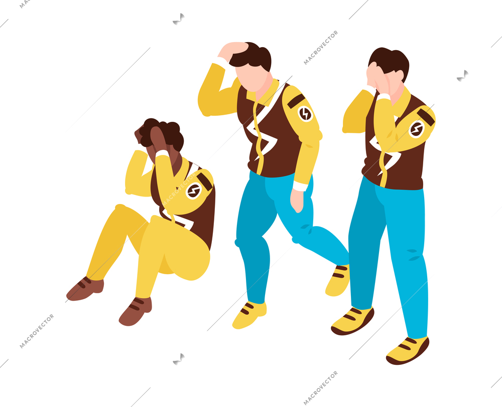 Cyber sport competition isometric composition with isolated human characters of cybersport team members vector illustration