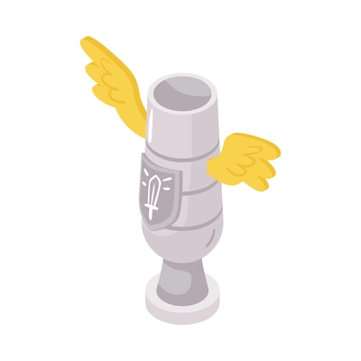 Cyber sport competition isometric composition with isolated image of cybersport cup with wings vector illustration