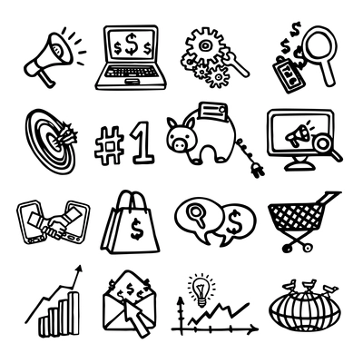 SEO internet marketing software optimisation analysis network sketch decorative icons set isolated vector illustration