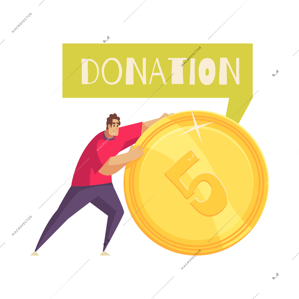 Charity composition with isolated concept images of money and goods donation on blank background vector illustration