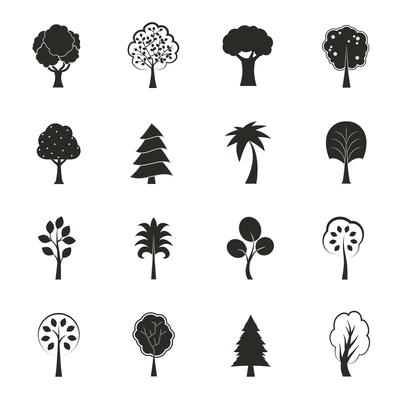 Abstract ecology growth icons set pine fir oak and other trees isolated vector illustration