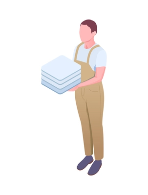 Cleaning isometric composition with isolated human character of cleanup worker in uniform vector illustration