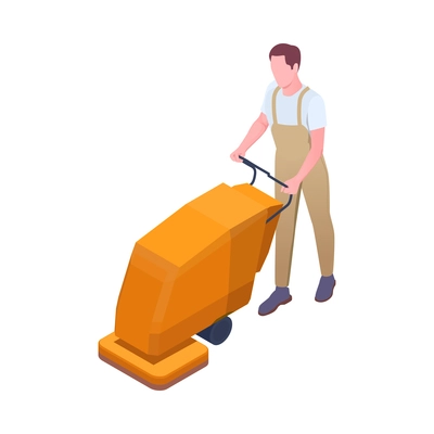 Cleaning isometric composition with isolated human character of cleanup worker in uniform vector illustration