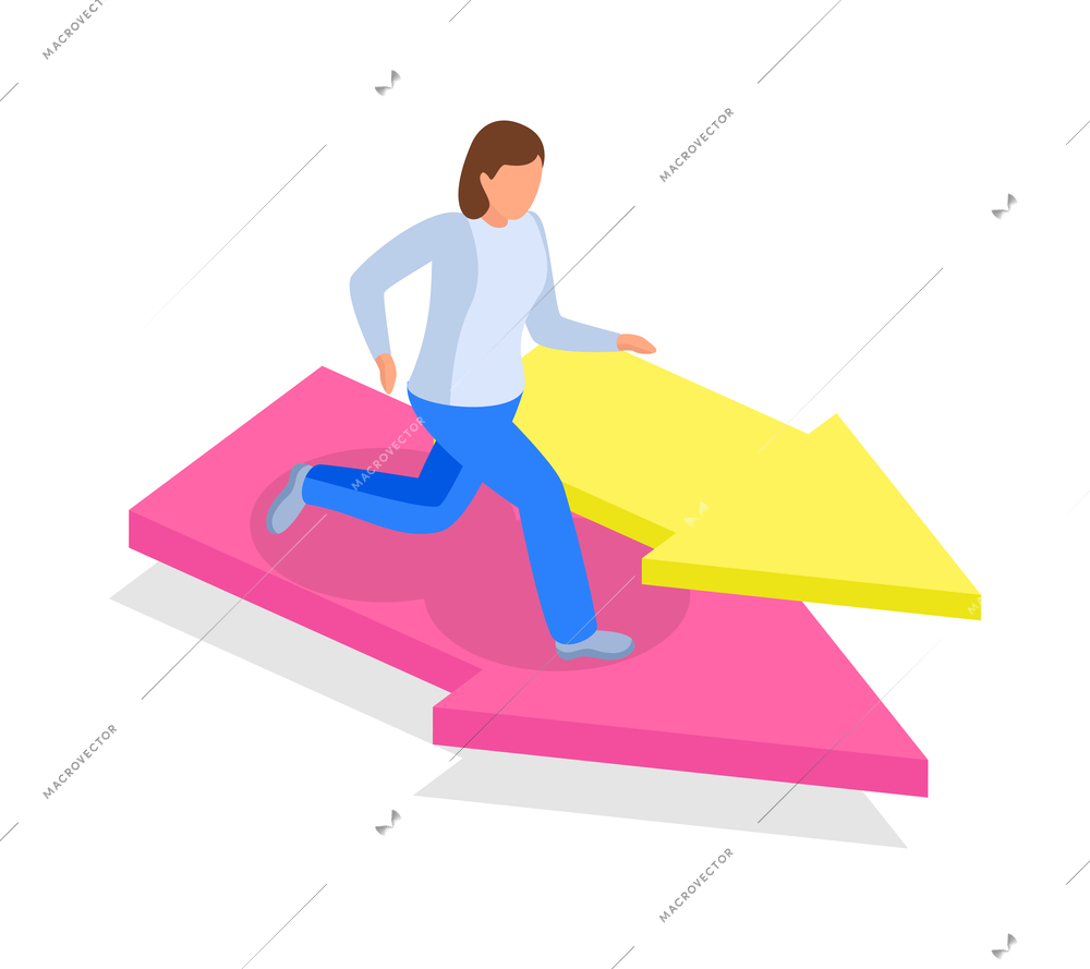 Run to goal isometric composition isolated concept icons and human character of business worker vector illustration