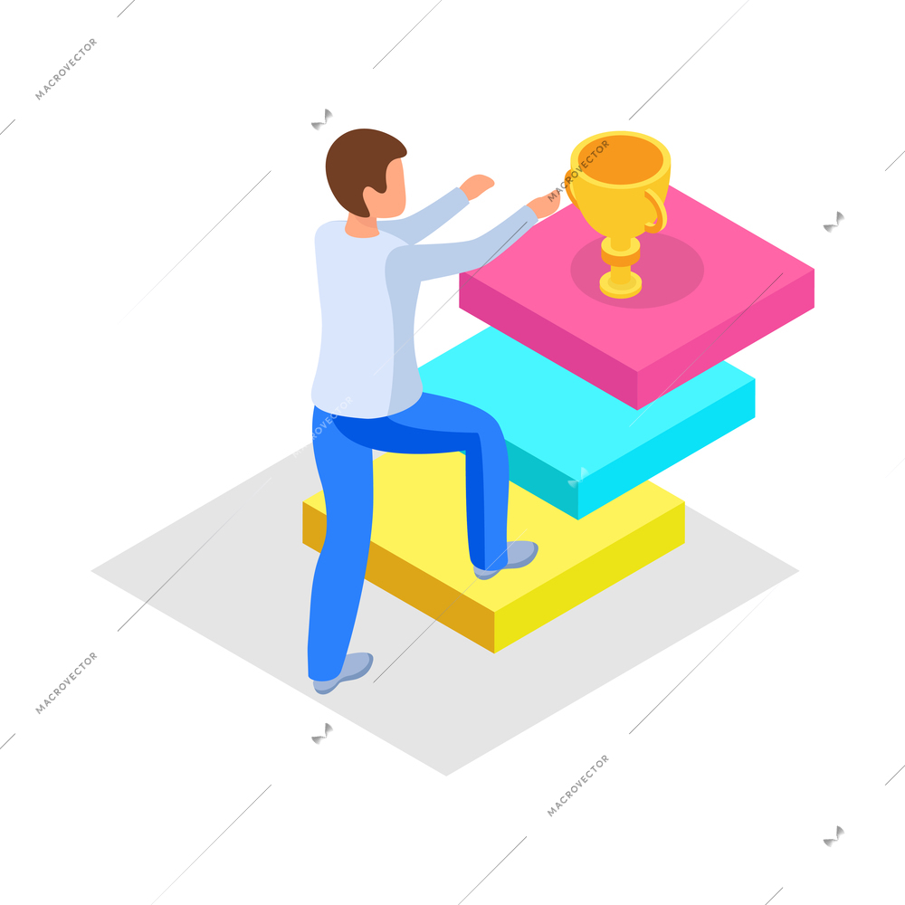 Run to goal isometric composition isolated concept icons and human character of business worker vector illustration