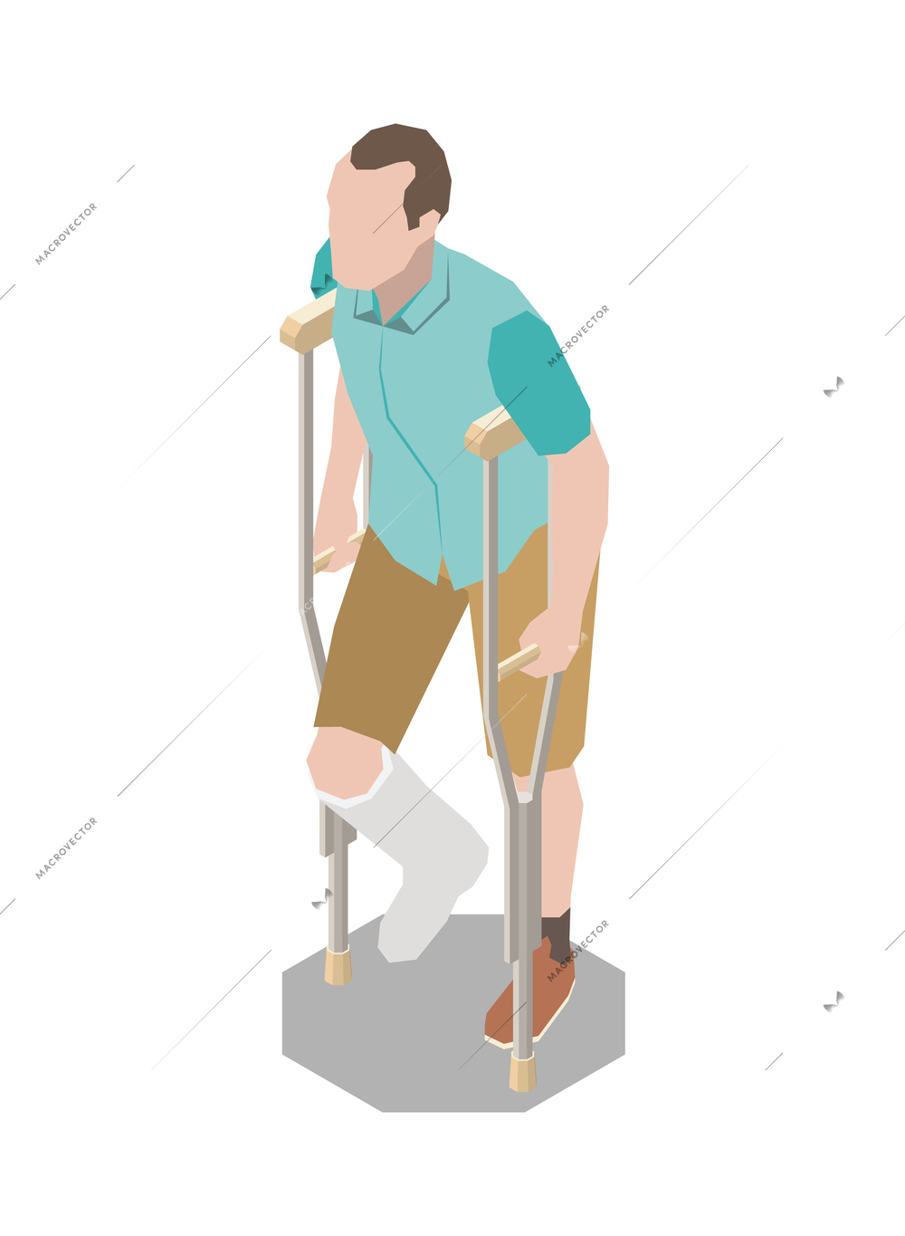 Injured people first aid isometric composition with isolated human character of injured person vector illustration