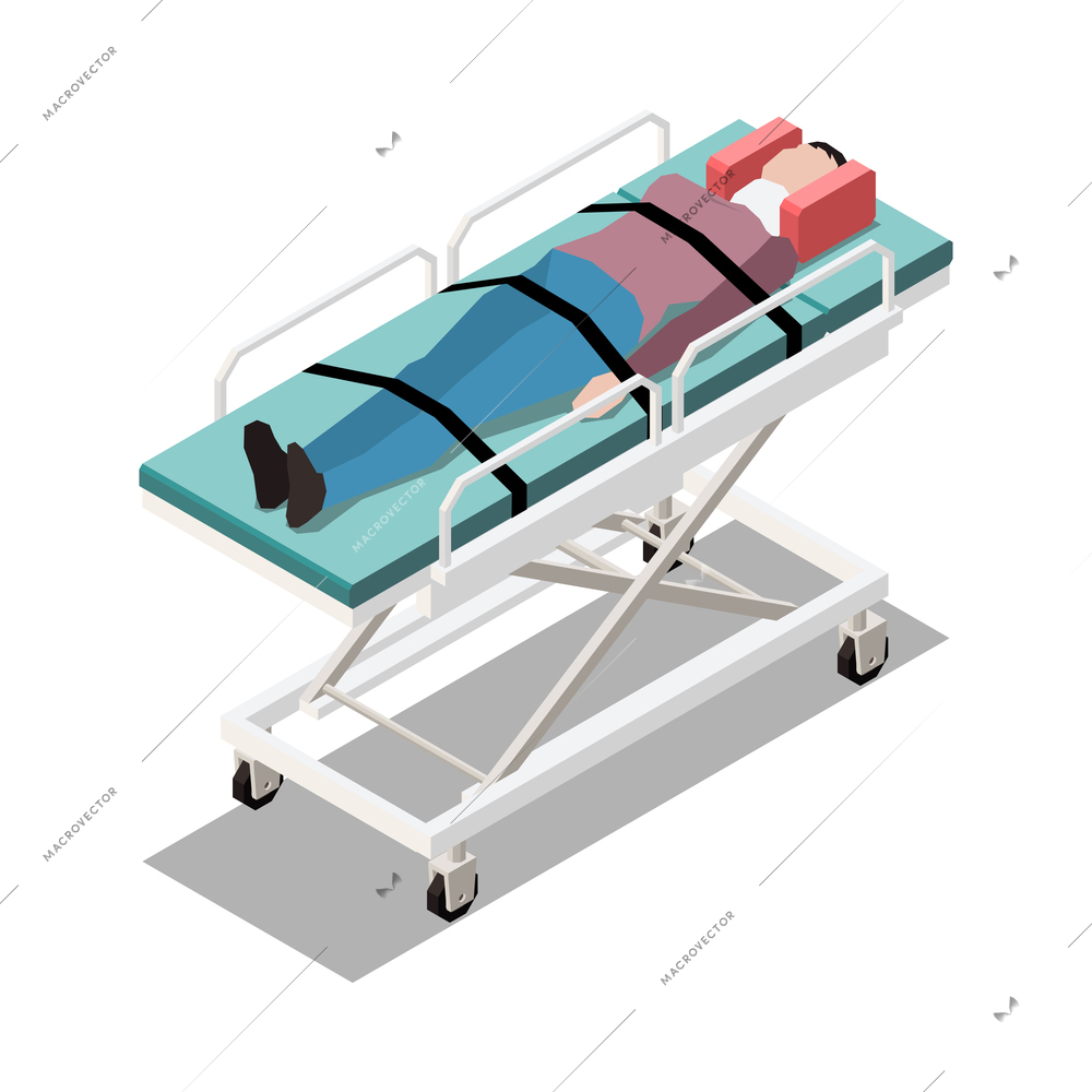 Injured people first aid isometric composition with isolated human character of injured person vector illustration