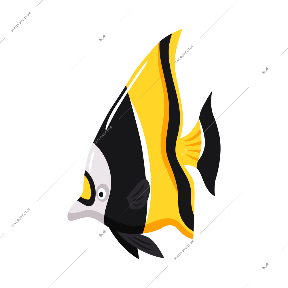 Isometric underwater scuba diver composition with isolated image of exotic fish vector illustration