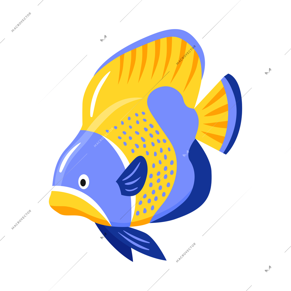 Isometric underwater scuba diver composition with isolated image of exotic fish vector illustration