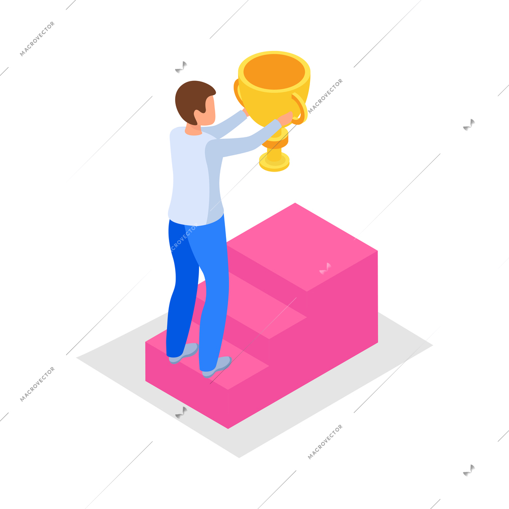 Run to goal isometric composition isolated concept icons and human character of business worker vector illustration