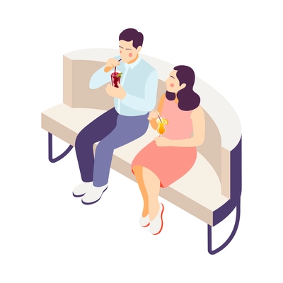 Relaxing drinking people isometric composition with isolated human characters with drinks on blank background vector illustration
