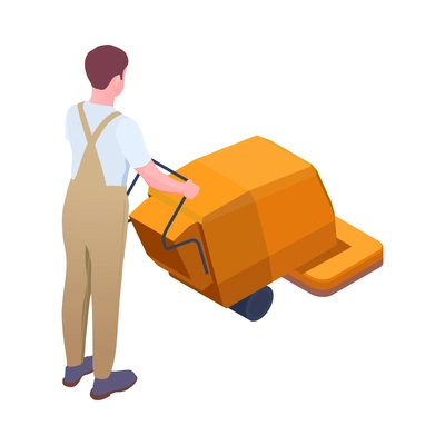 Cleaning isometric composition with isolated human character of cleanup worker in uniform vector illustration