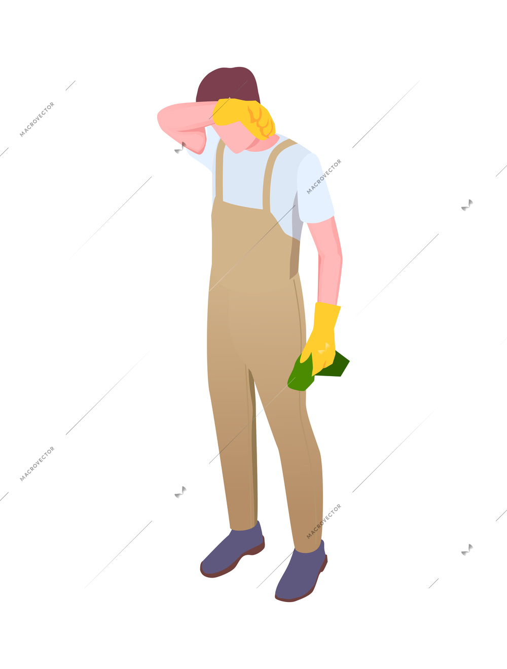 Cleaning isometric composition with isolated human character of cleanup worker in uniform vector illustration