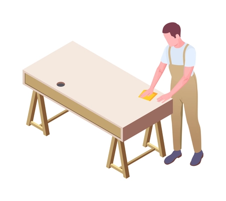 Cleaning isometric composition with isolated human character of cleanup worker in uniform vector illustration