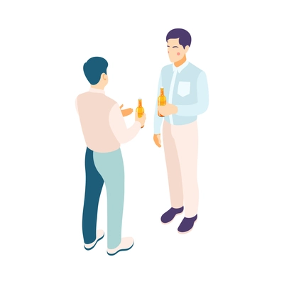 Relaxing drinking people isometric composition with isolated human characters with drinks on blank background vector illustration