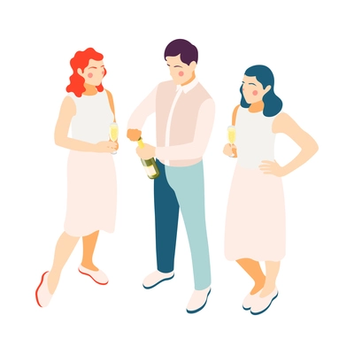 Relaxing drinking people isometric composition with isolated human characters with drinks on blank background vector illustration