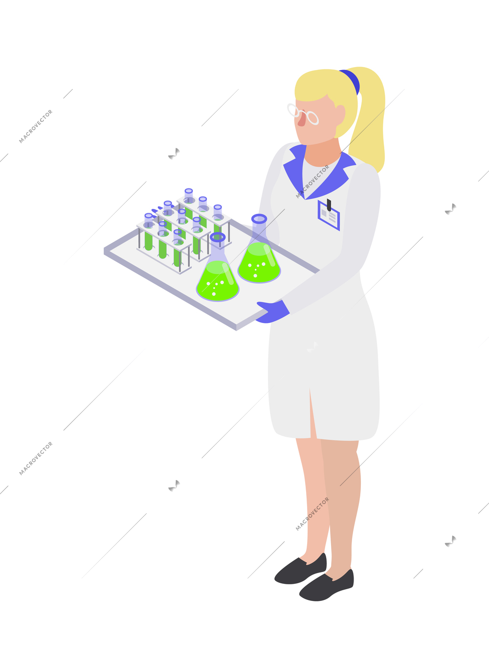 Gmo bio engineering isometric composition with human character of scientist in lab environment vector illustration