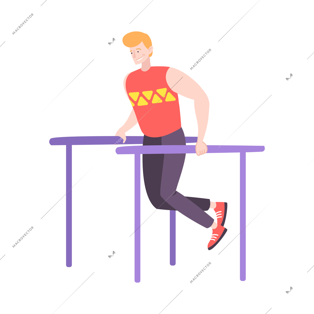 Street sport people flat composition with isolated doodle character of person performing exercise vector illustration