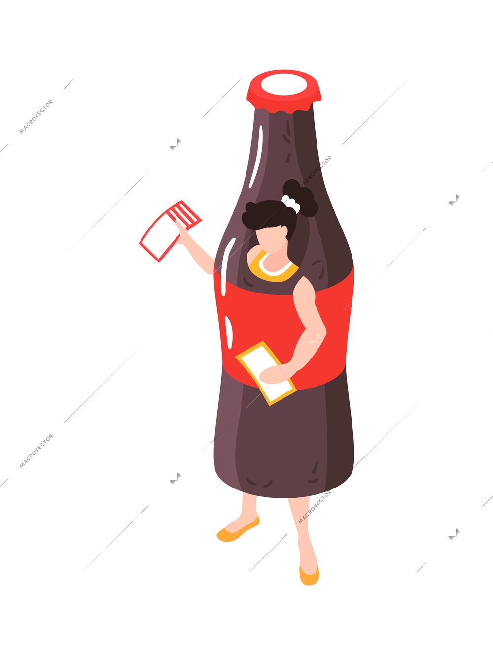 Isometric advertiser promoter character promo stand costume composition with isolated human character vector illustration