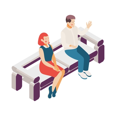 Talk show isometric composition with human characters of tv program participant on blank background vector illustration