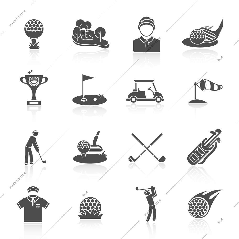 Golf game sport and activity black icons set isolated vector illustration