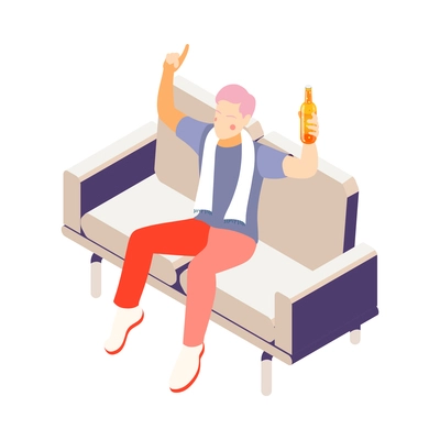 Relaxing drinking people isometric composition with isolated human character with drink on blank background vector illustration
