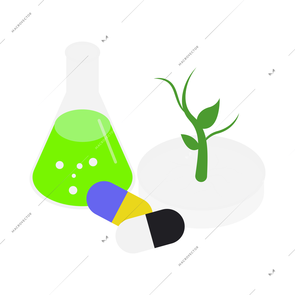 Gmo bio engineering isometric composition with isolated image of genetically modified plant vector illustration