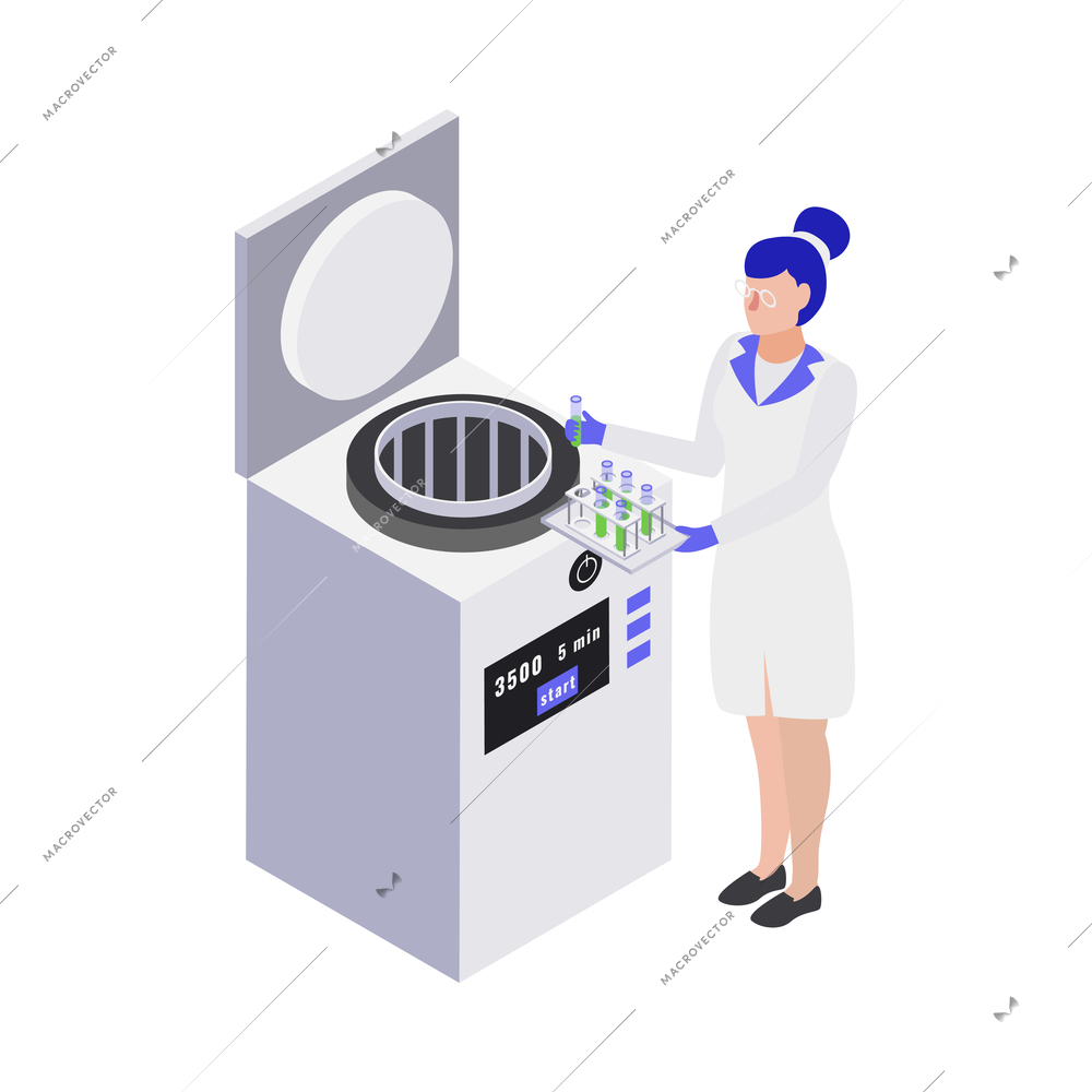 Gmo bio engineering isometric composition with human character of scientist in lab environment vector illustration