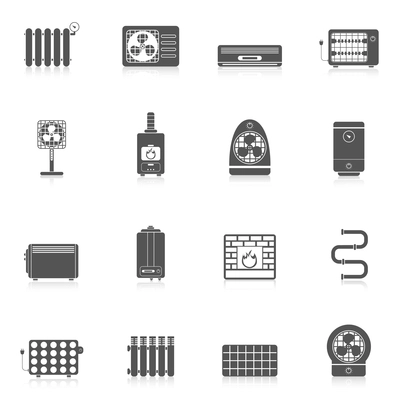 Heating and cooling electric air conditioning equipment black icon set isolated vector illustration