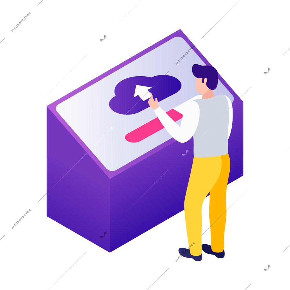 Datacenter isometric composition with human character and concept icons of network infrastructure vector illustration