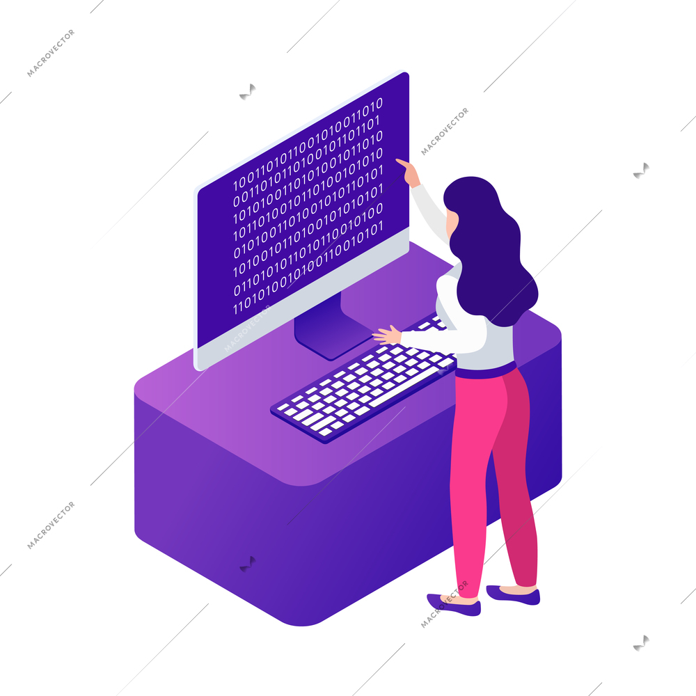 Datacenter isometric composition with human character and concept icons of network infrastructure vector illustration