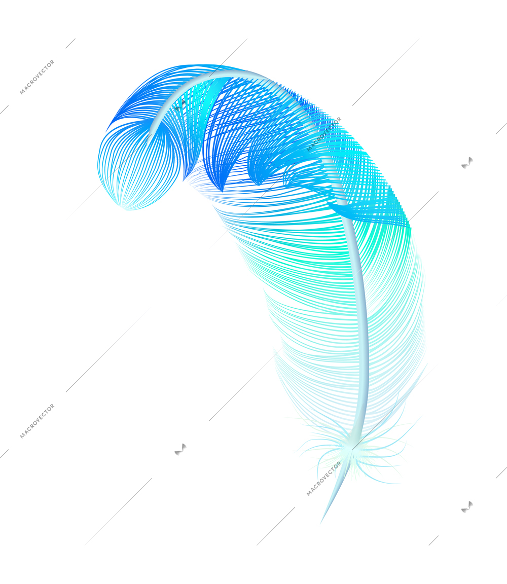 Color feathers realistic composition with isolated image of colored birds feather on blank background vector illustration