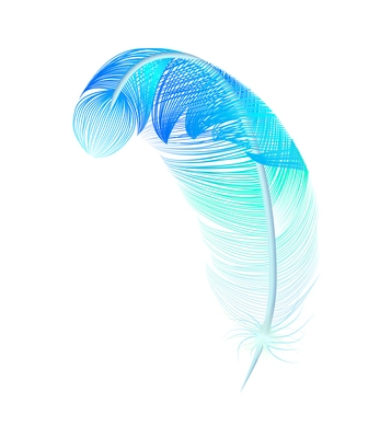 Color feathers realistic composition with isolated image of colored birds feather on blank background vector illustration