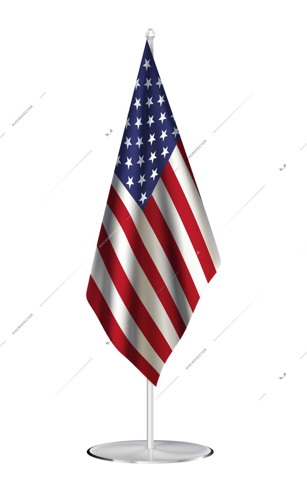 Tribune and flags realistic composition with isolated image of national flag on stand on blank background vector illustration