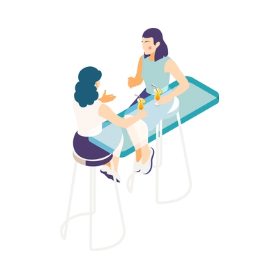 Relaxing drinking people isometric composition with isolated human characters with drinks on blank background vector illustration