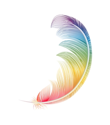 Color feathers realistic composition with isolated image of colored birds feather on blank background vector illustration